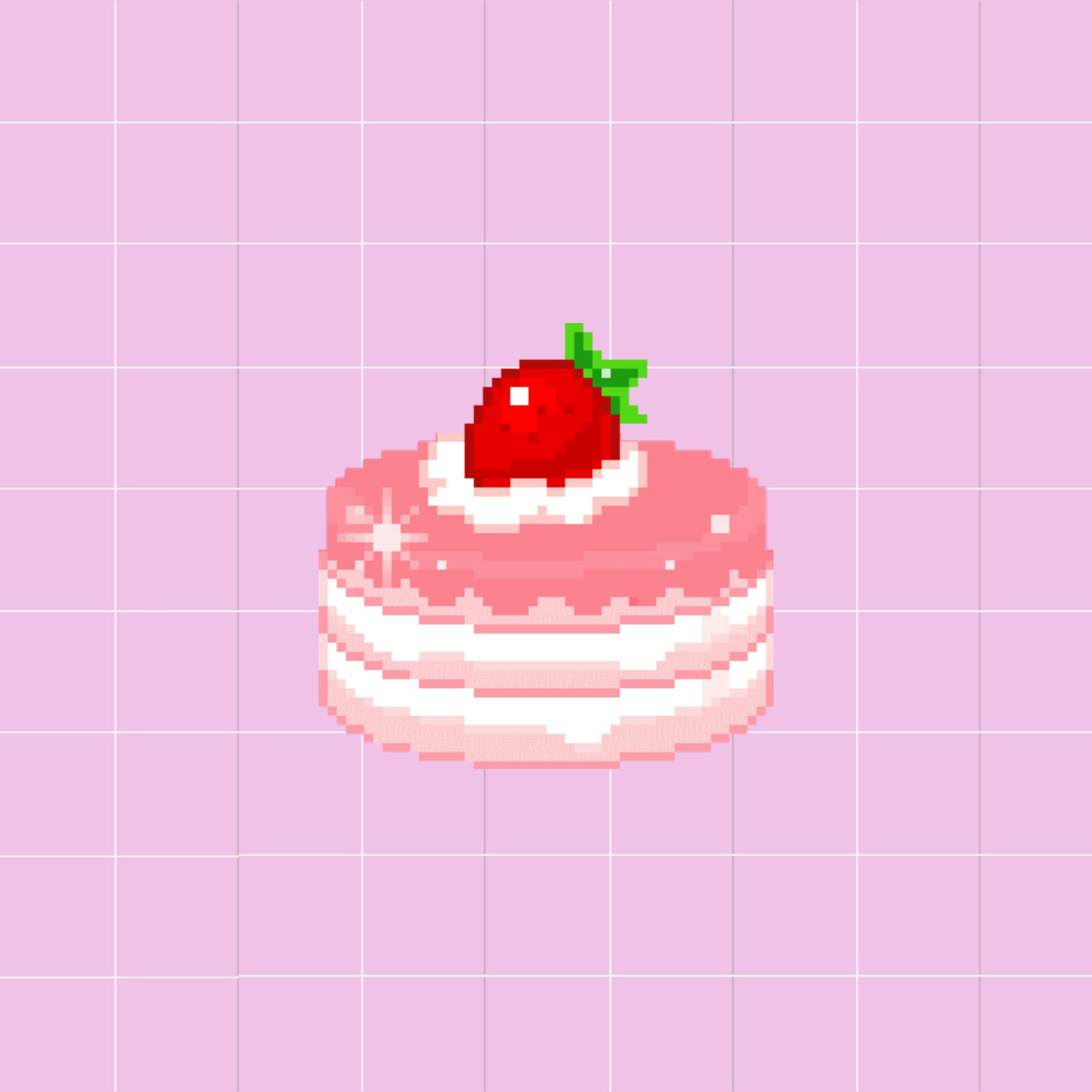 aesthetic pink kawaii cake strawberry pixel…