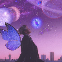 fairy wings angelwings fairywings fairytale planets sky stars glitter galaxy space universe surreal magical stardust cosmos prism milkyway shimmer violet aesthetic violetaesthetic purple freetoedit