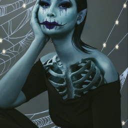 halloween girl bones elfears blue spiderwebmask dark freetoedit
