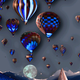 view lake boat moon mountains balloons balloon blue srchotairballoons hotairballoons freetoedit