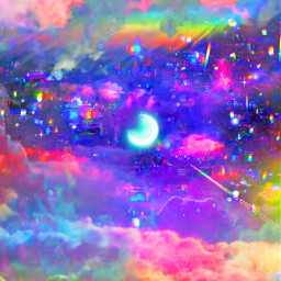 wallpaper rainbow moon abstract collage trippy psychedelic psychedelics visionary artwork vibe landscapes moonlight crescentmoon moonspace glitch glitchy glitching glitchlines freetoedit