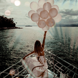 freetoedit aesthetic boat sea lake girl balloons