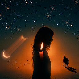 freetoedit sunset silhouette moon star stars woman girl birds shadow nightsky candle freedom relax silence replay picsartreplay surreal surrealism fantasy imagination orient_arts madewithpicsart heypicsart local