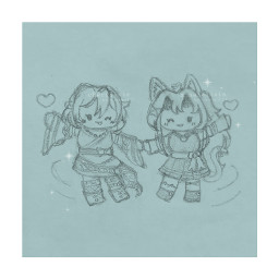 verdantii chibi drawing cute sparkles cherriixia x_natalixia turquoise necklaces horns cat water skirt hearts dancing spinning happy platonic couple wives mothers powercouple withlore queens yesyes