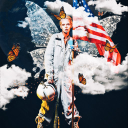 freetoedit astronaut wings butterflies earth planet flag usaflag clouds galaxy space woman sky