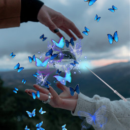 freetoedit magic blue butterflies bluebutterflies blueaesthetic veryblue magicwand magical bluemagic bluesparkles irclevitating levitating