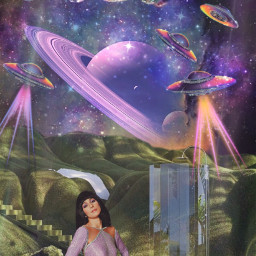 freetoedit purple asthetic space galaxy planets discoball retro vintage collage illusion icon style fashion cher