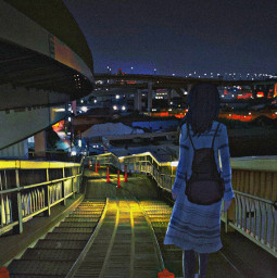 freetoedit madewithpicsart remixit anime animestyle girl alone loneliness night city citylights stairs