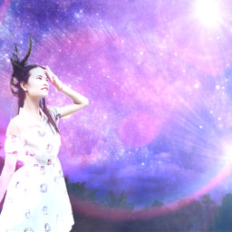 freetoedit girl galaxy trees forest