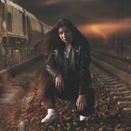edited train railway girl freetoedit