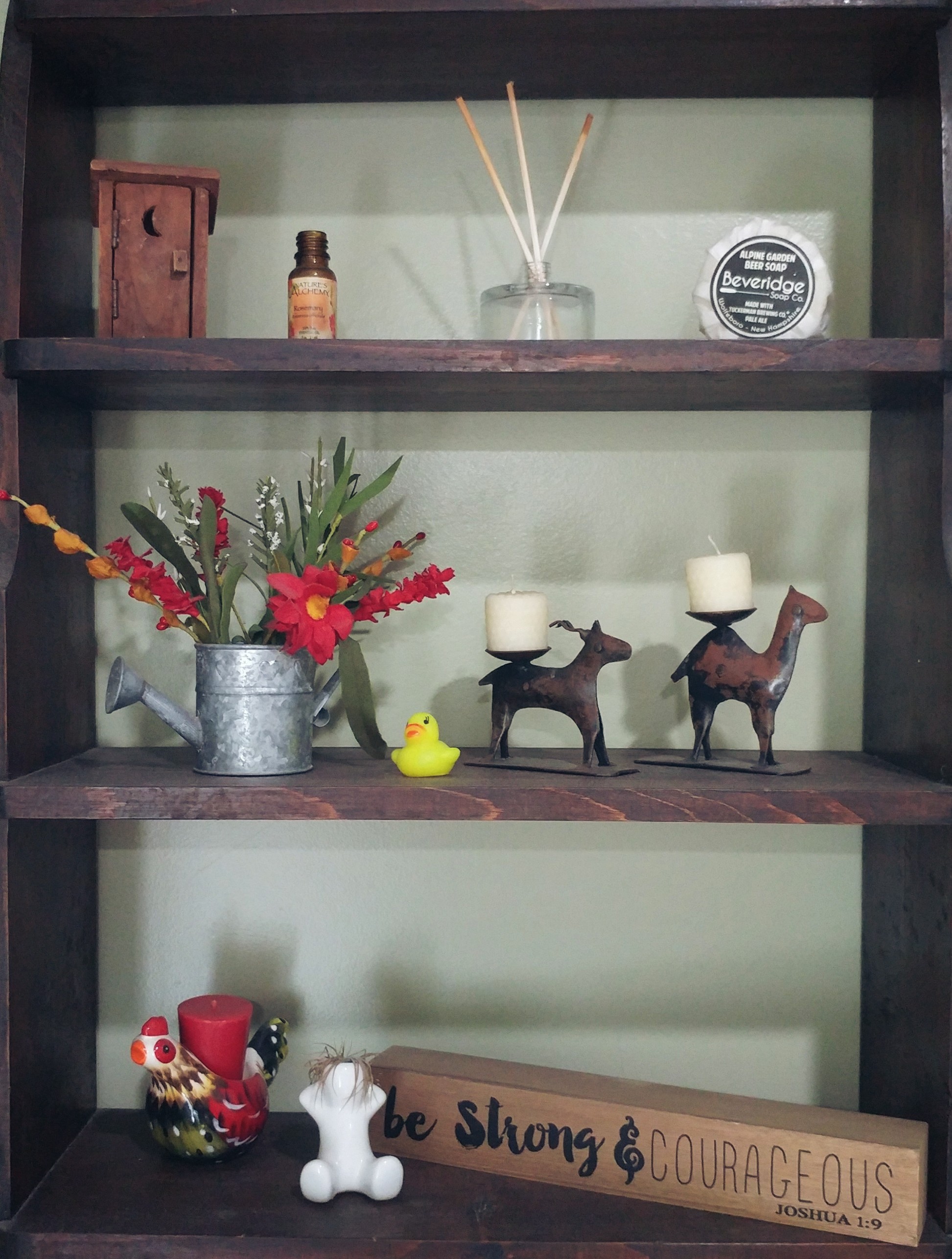 Shelf Decoration Flowers Candles Rubberducky Bathroom