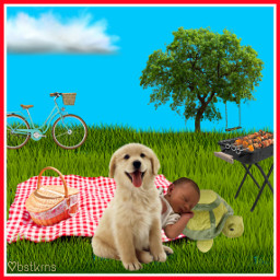 freetoedit picnic dog baby babyfoto