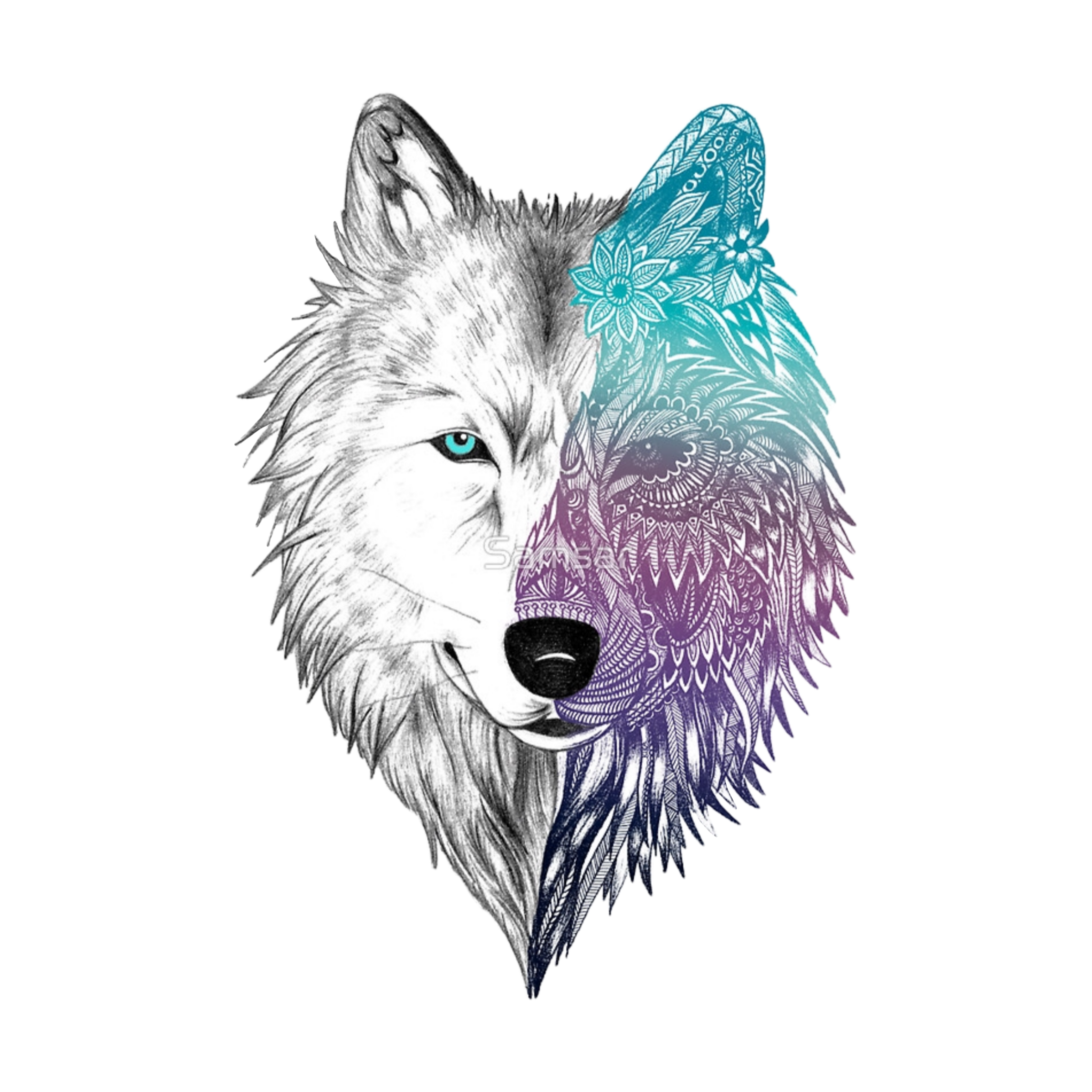 Download Wolf Mandala Draw Sticker By Manzanagolden64 PSD Mockup Templates