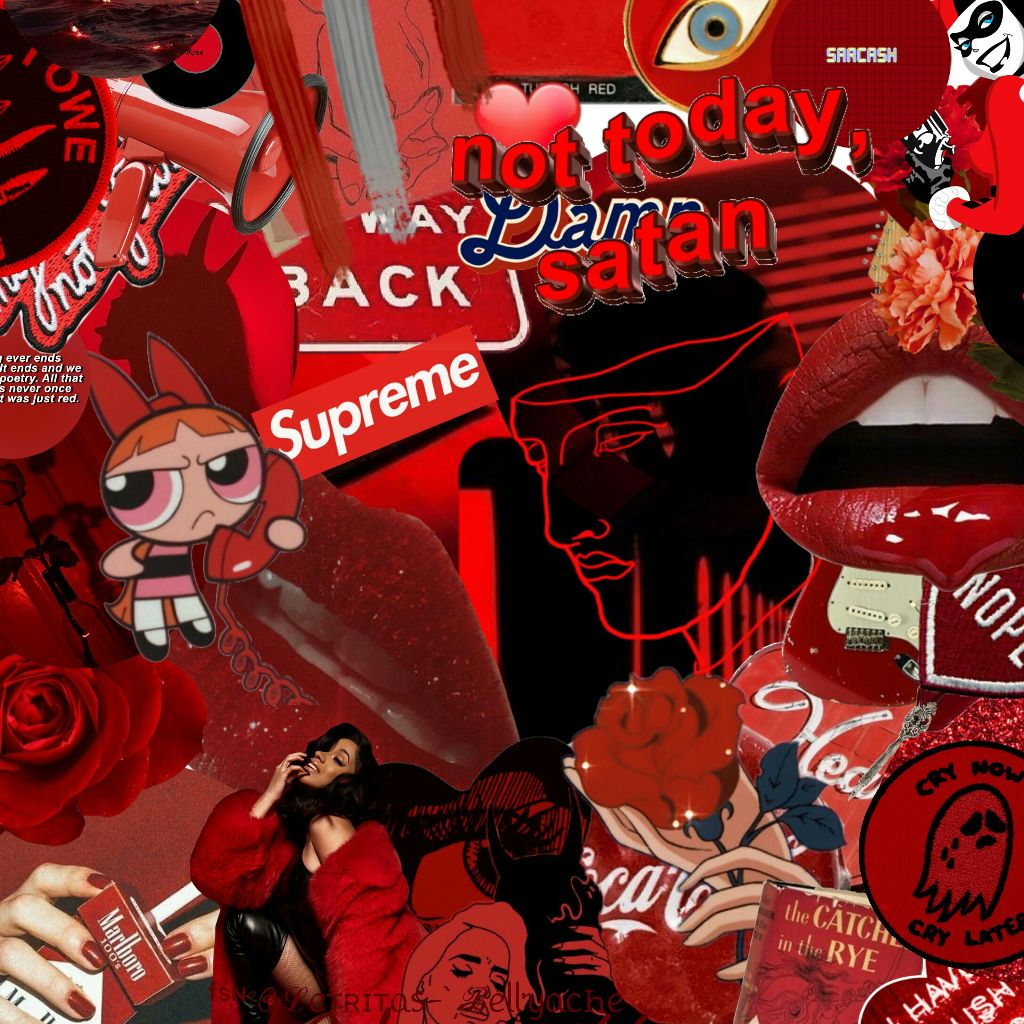 Red Aesthetic Collage Desktop Wallpaper