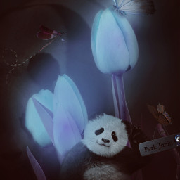 freetoedit panda bear glow flower
