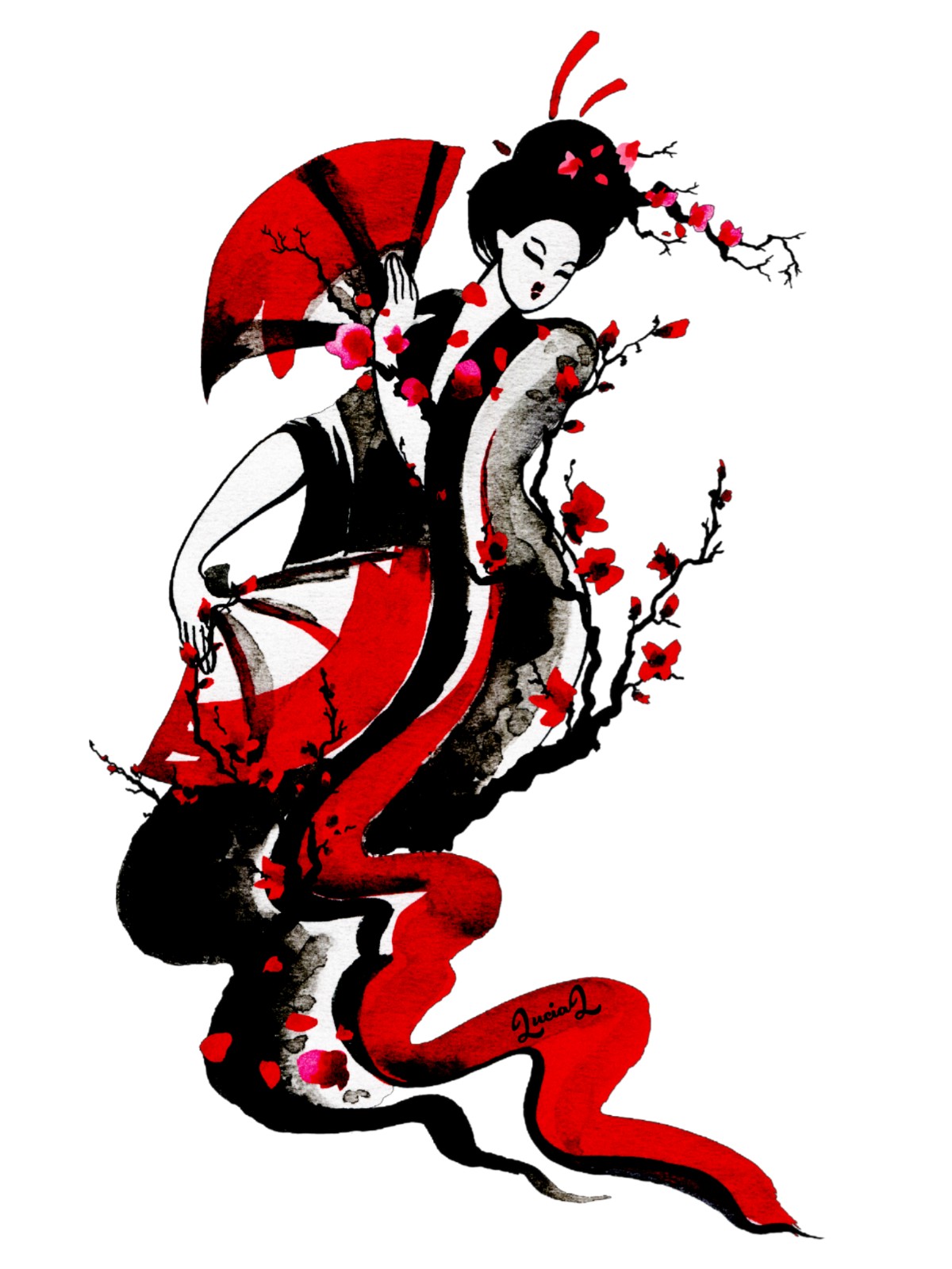 Valentine ninja and geisha rubber stamp