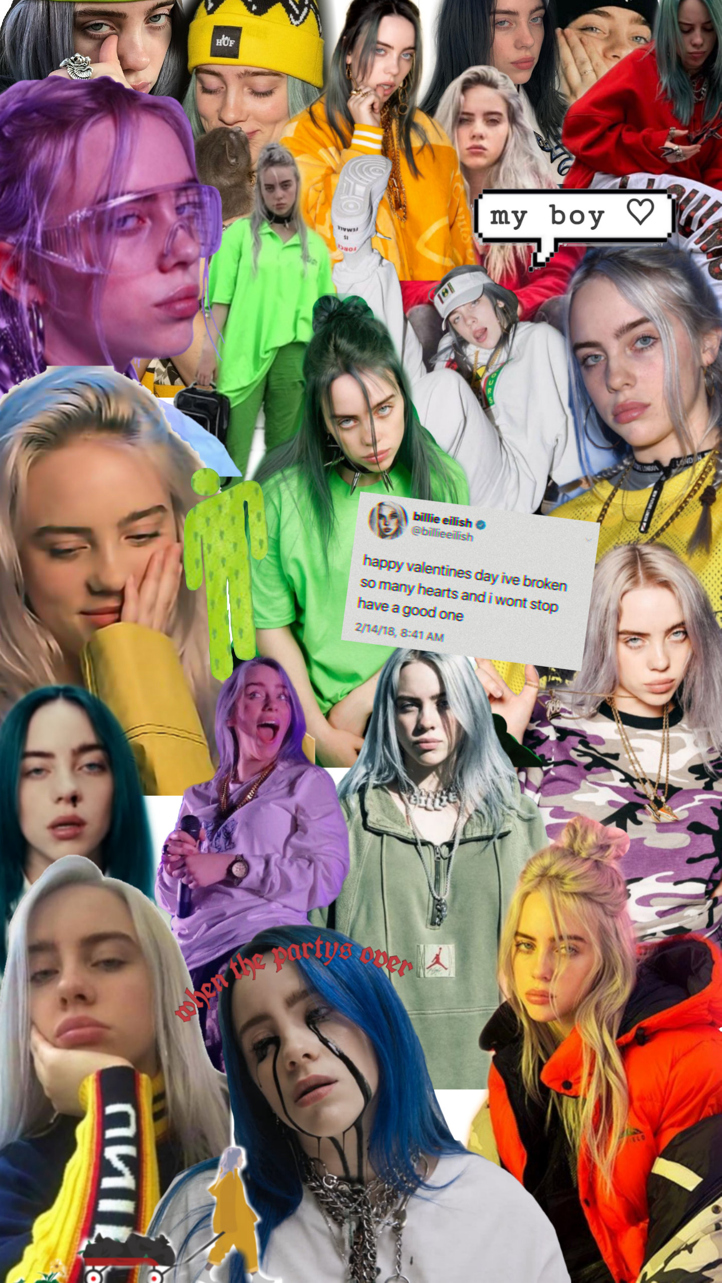 Billie Eilish Collage Wallpaper Green