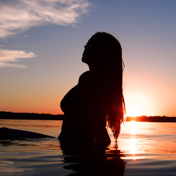freetoedit sunset water lake girl