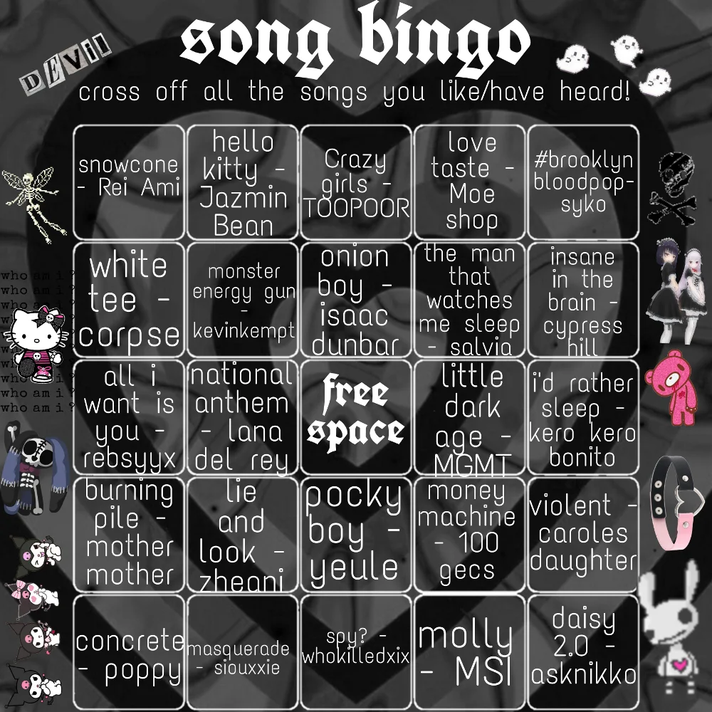 song bingo!! I'm obsessed