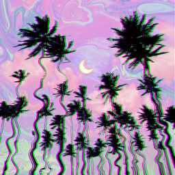 freetoedit psychedelic clouds background pinkbackground palms moon backgrounds vibes colorful hippie peace
