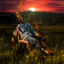 freetoedit madewithpicsart picsart sunset surreal fire nature man