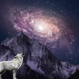 stars astronomicalobject galaxy space fantasy wolf mountains night universe magical cosmos milkyway landscape view scenery freetoedit
