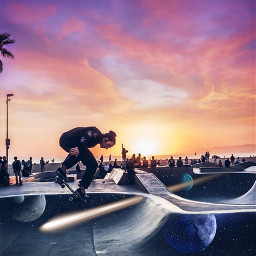 freetoedit neon skateboarding sunset sky