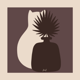 cat minimal vase plant animal