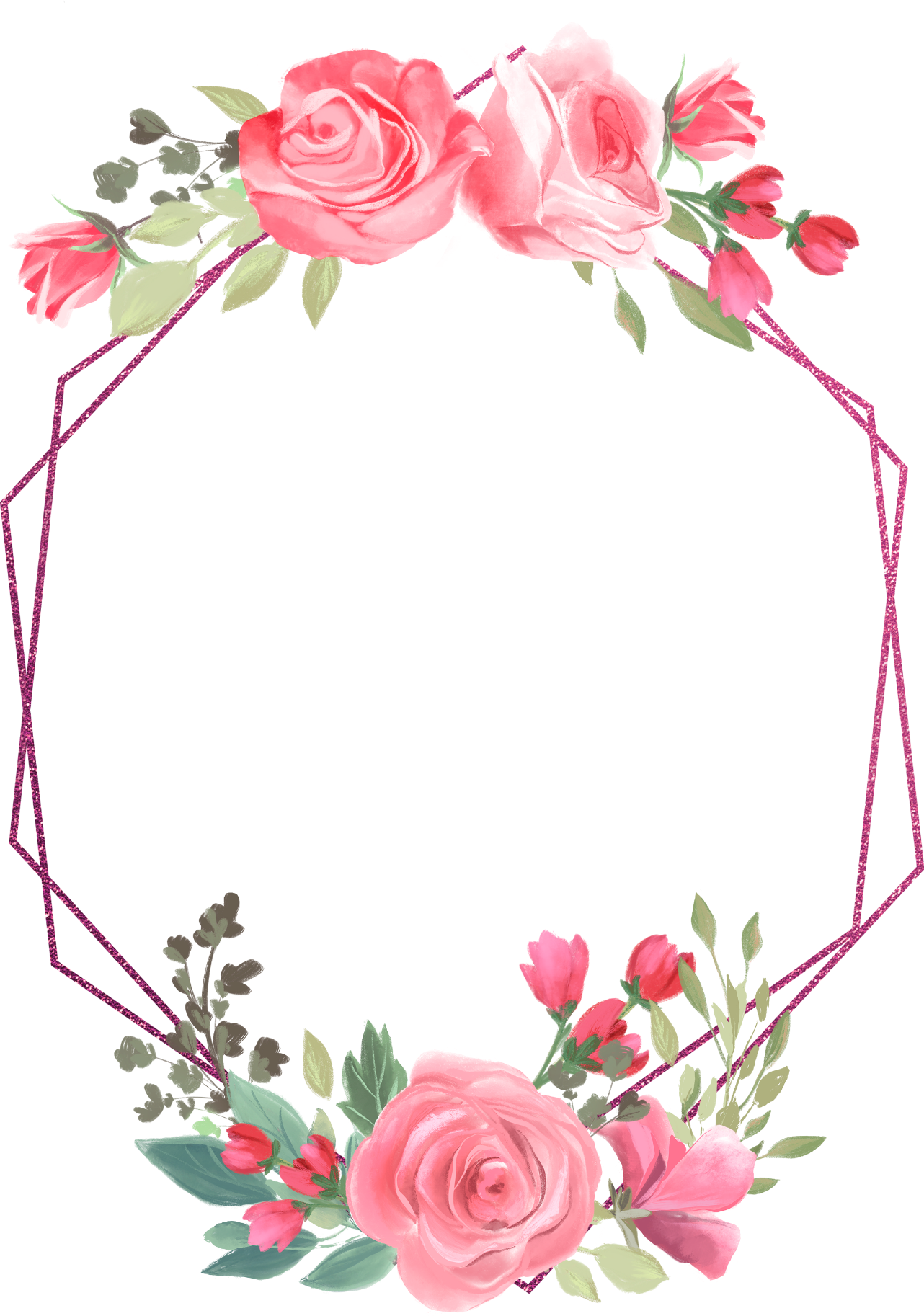 rose wreath geometric glitter floral watercolor handpai...