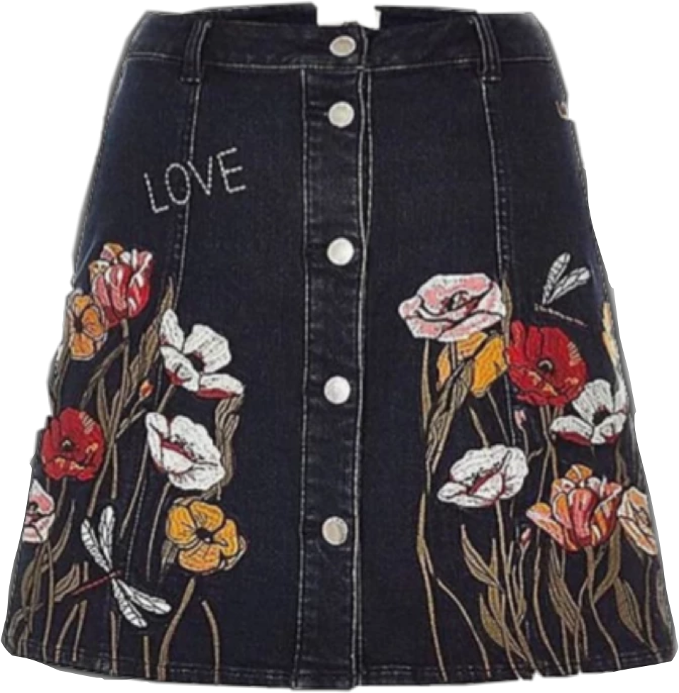 jean skirt with embroidered flowers