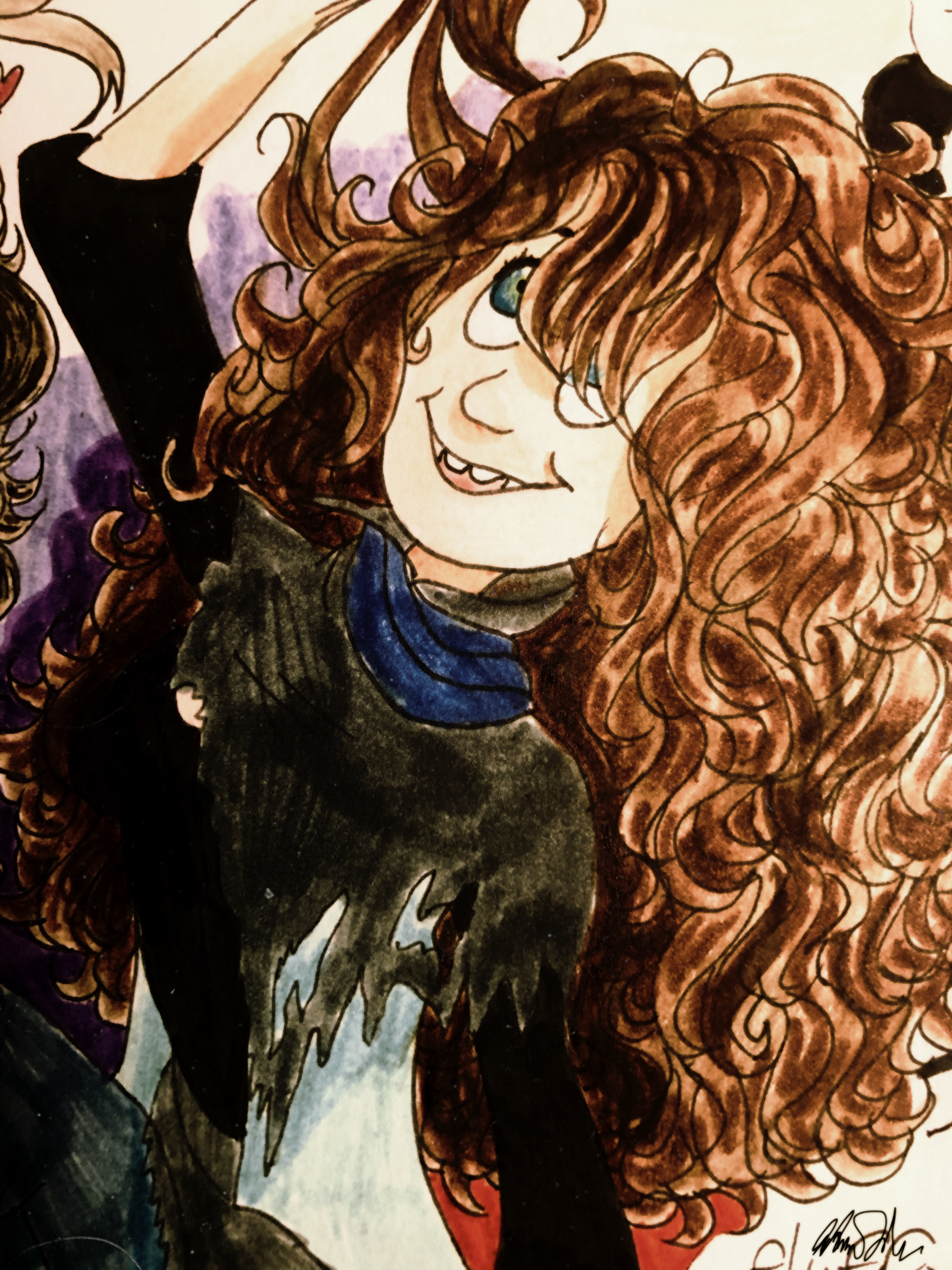 Aesthetic Girl With Curly Brown Hair Drawing