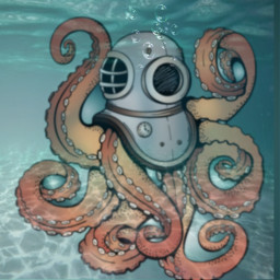 freetoedit octopus diver ocean helmet