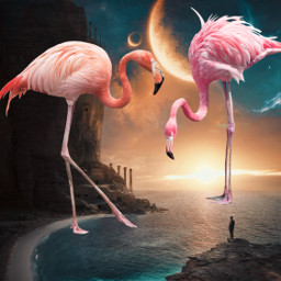 freetoedit flamingo hugeanimals moon beachlife ecgiantanimals giantanimals