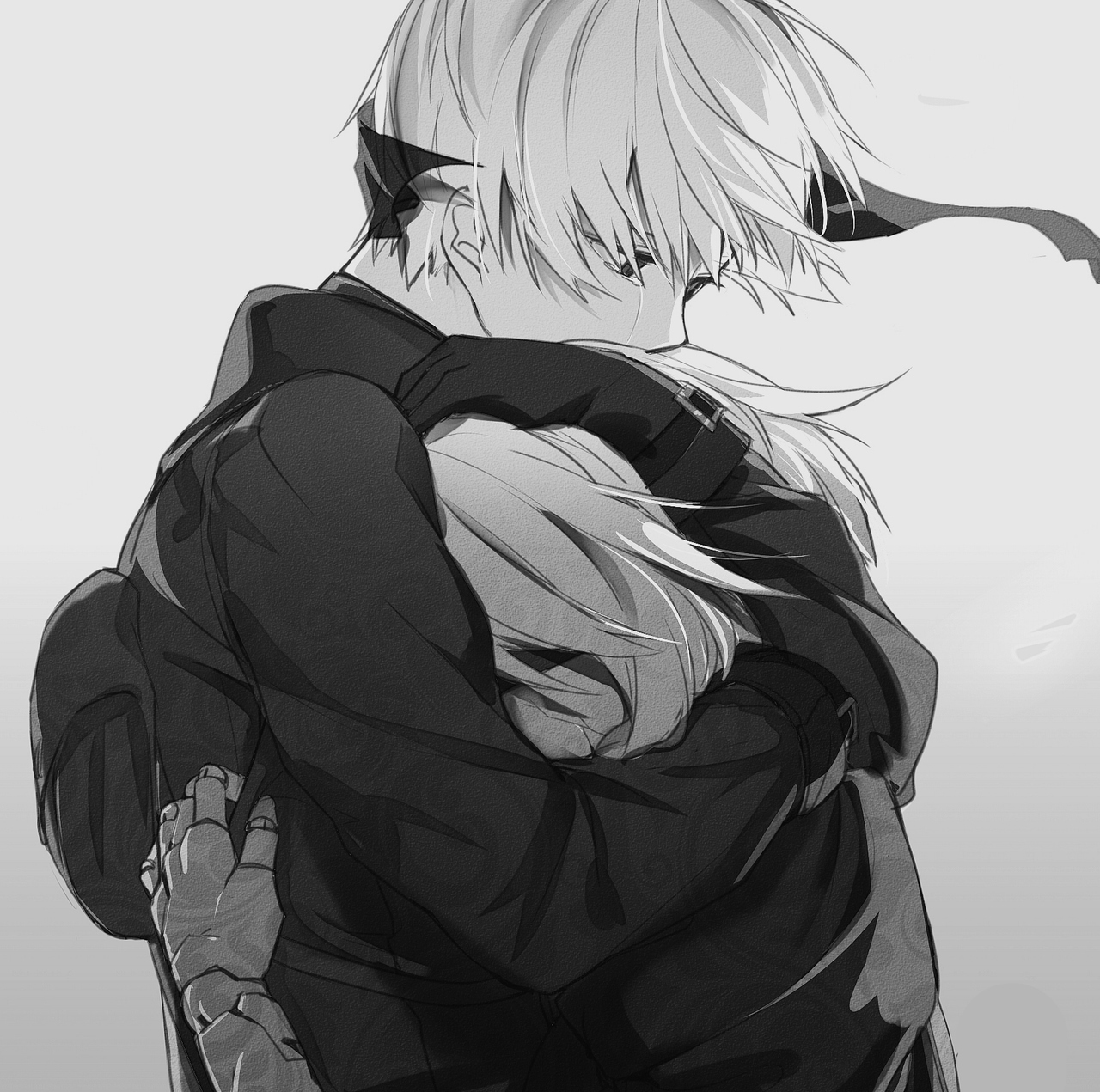 anime girl hugging sad boy
