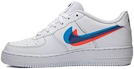 white air forces with red and blue
