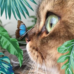 freetoedit cat buterfly leaves srcmonsteramoment monsteramoment