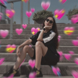 freetoedit hearts pink aesthetic grwm girl black white stairs simpleedit colour aesthetictumblr