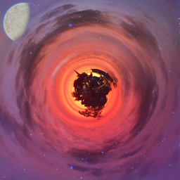 tinyplaneteffect moon planet sunset clouds pinkclouds sky trees stars sparkle art madewithpicsart freetoedit