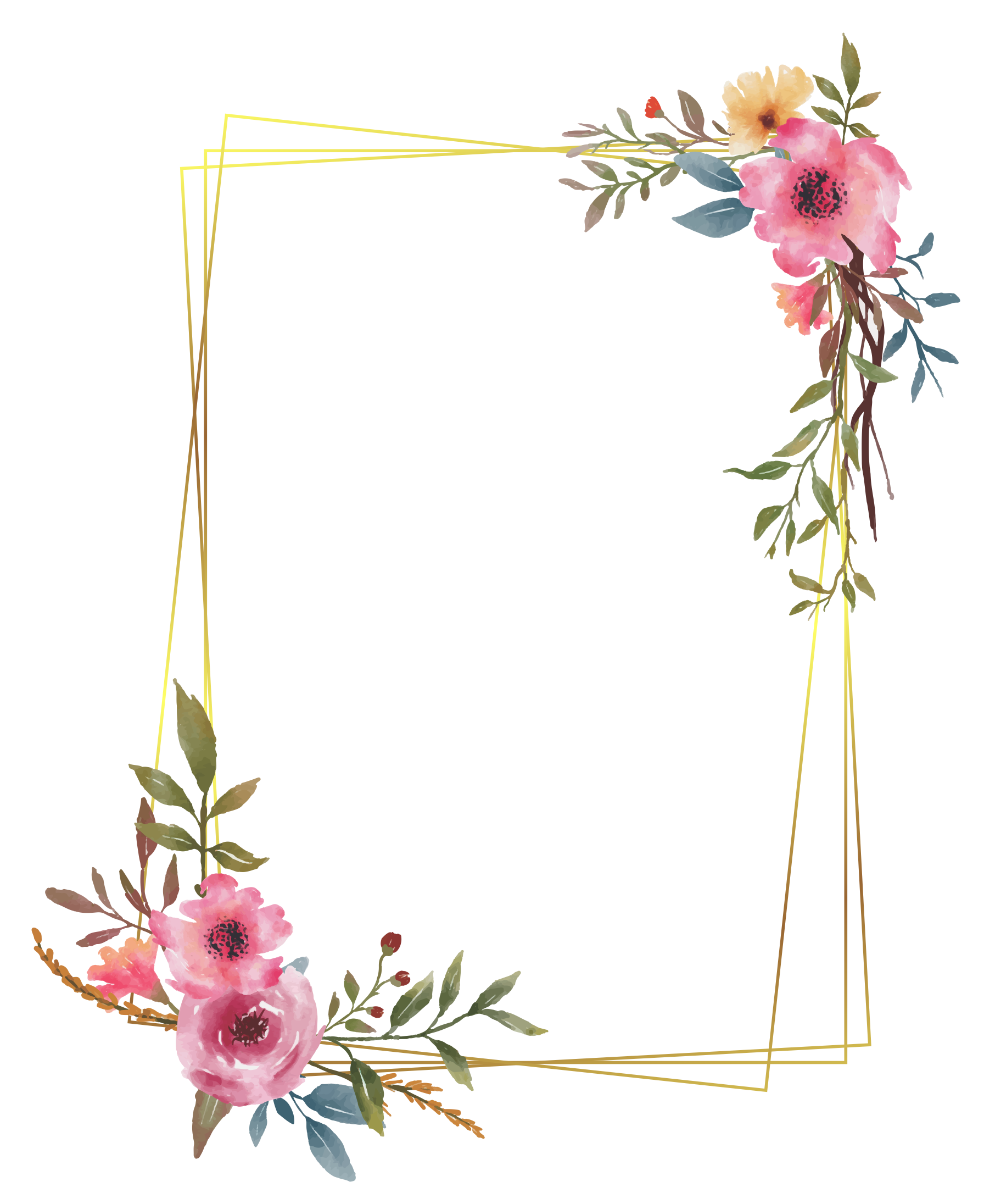 rose square flower floral frame gold sticker by teatea221