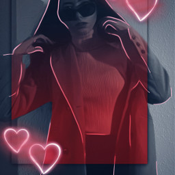 woman red hearts glowing frame shadow neon becreative picsart freetoedit