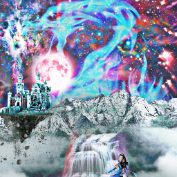 psy trippy dragon psyart psychedelicart artwork sky space digitalcollage collageart collages galaxy princess warrior spiritual freetoedit