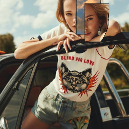 aesthetic vintage tumblr girl cloud square car summer cat outfit nature blond hair freetoedit