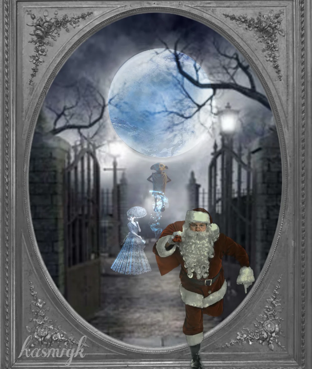 #santa#running #moon#elf#woman#grind #frame#mysteryplace#fantasyland #editedwithpicsart