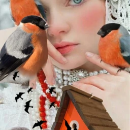 birds birdhouse girl orange freetoedit fcmybesteditsof2020