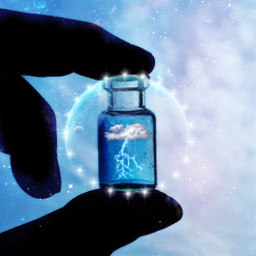 botella cristal rayo nube miniature hand edit effects freetoedit ircminimagicbottle minimagicbottle