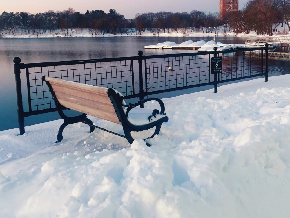 #bench #snow #lake #pond