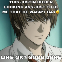 light lightyagami yagami yagamilight deathnote ryuk lightdeathnote homosexual justinbieber joke meme llawliet