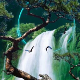 nature landscape trees waterfall green birds freetoedit ircdesignanembroideryhoop designanembroideryhoop