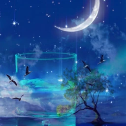 nature landscape moon tree birds night clouds stars water freetoedit ircglassofwater glassofwater