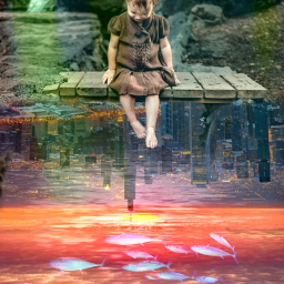 freetoedit surreal girl fishes town